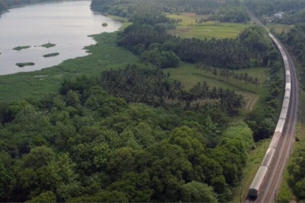 india railways train drone view from kerala