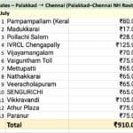 Toll Rates for Palakkad to Chennai Route (July 2025 Update)
