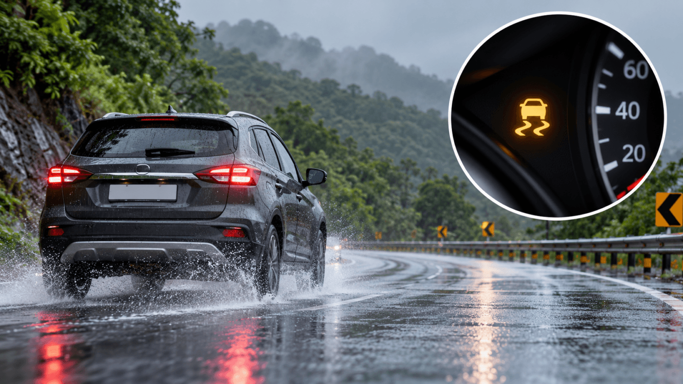 Traction Control vs Electronic Stability Control: How They Work and When to Turn Them Off 5 Traction control and electronic stability control explained - car driving safely on a wet road